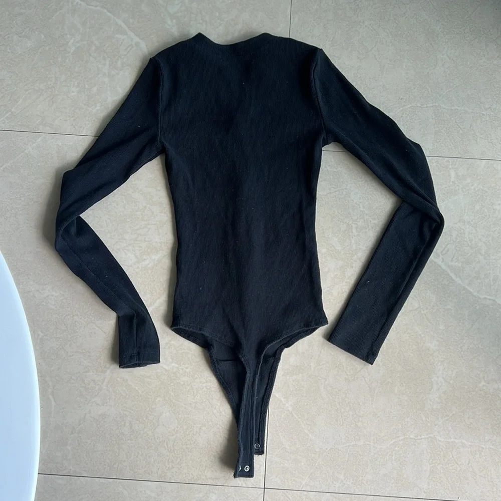 Joan brown style long sleeve zip up bodysuit size XXS in black from A&F - Picture 2 of 2